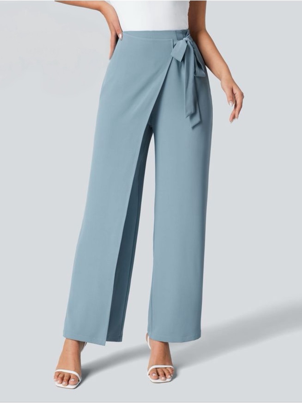 Halara Flex™ High Waisted Tie Side Wide Leg Work Pants in Forget-Me-Not size L 💚